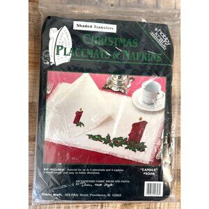 Christmas Placemats & Napkins Kit With Candle Design Shaded Transfers DIY Craft